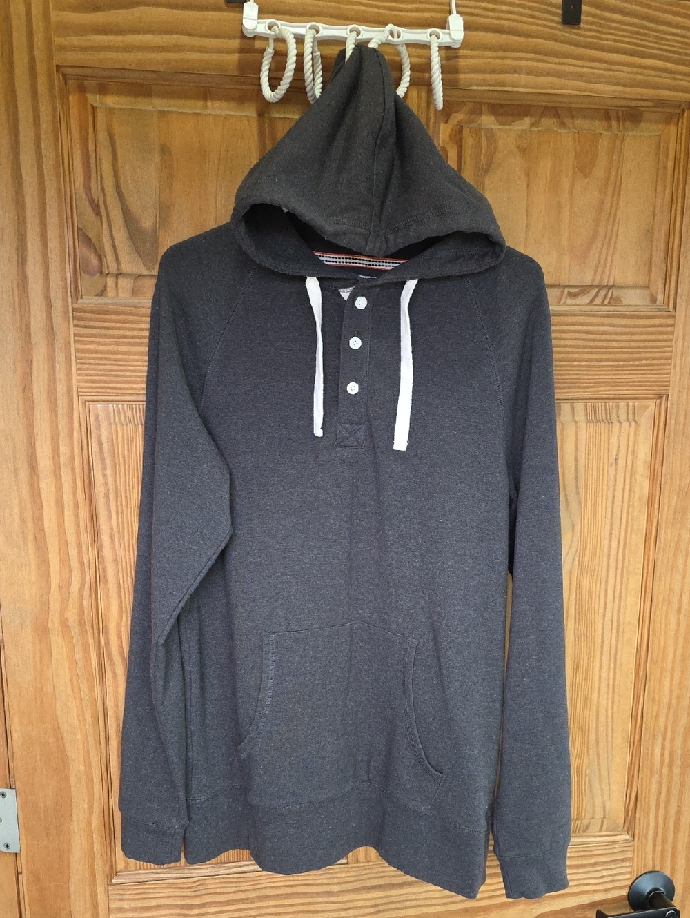 The Normal Brand Dark Charcoal Hooded Henley Sweatshirt Medium Tall